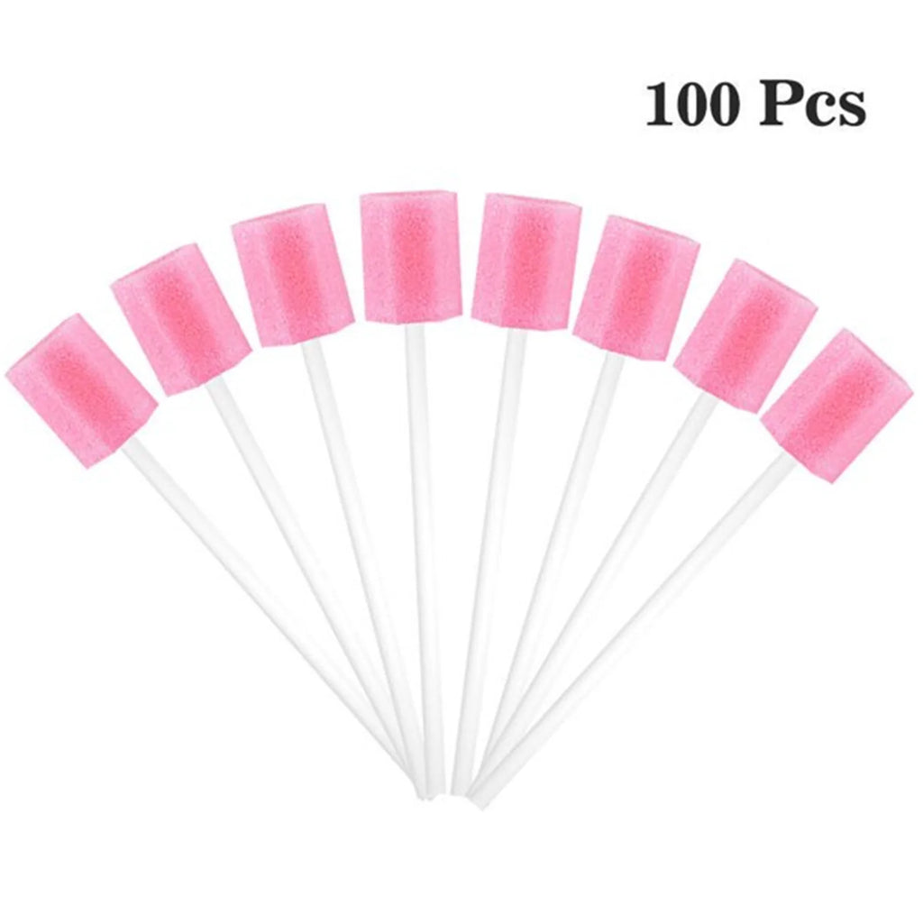 Pack Of 100 Disposable Oral Care Sticks Tooth Cleaning Mouth Swabs With Stick Sponge Head Multiuse Pet Cleaning Tool Qme Pink
