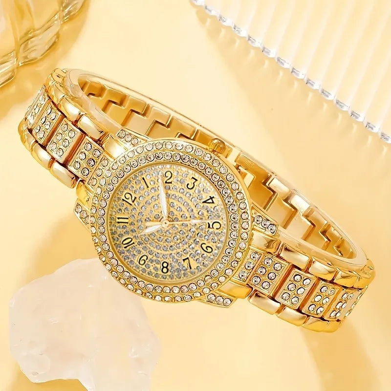 2PCS Luxury Diamond Women's Watch Set Fashion Arabic Dial Women's Quartz Watch Girls' Clock Gift Qme