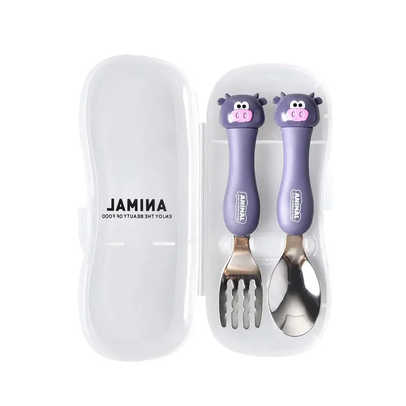 Cartoon Animal Kids Spoon and Fork Set Dessert Spoon for Children Fork Baby Tableware Gadgets Children's Cutlery Kids Favours Qme Calf Set