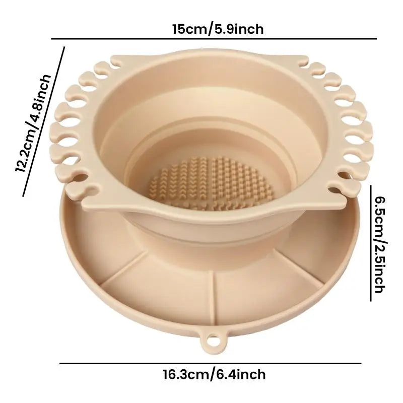 1 Makeup Brush Cleaner Silicone Holder Powder Puff Cleaning Bowl Qme Apricot