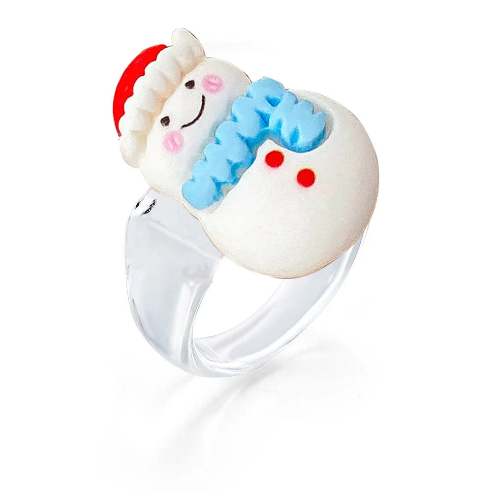 Cartoon Christmas Ring for Women Kid Cute Elk Snowman Star Tree Pendant Finger Ring Hand Party Jewelry New Year Friendship Gift Qme