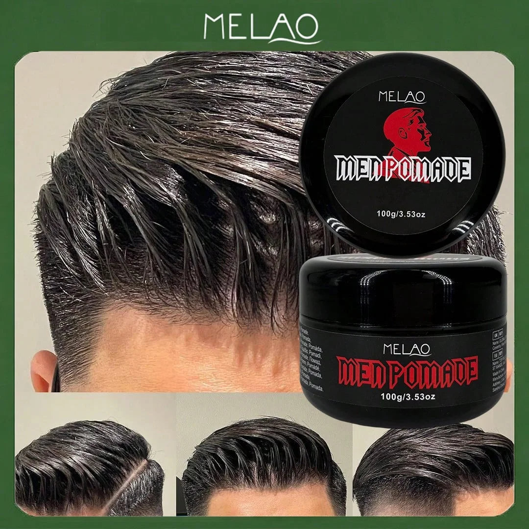 Men Pomade, MELAO Strong Hold Pomade for Men, Classic High Shine, Slick Back & Side Part Styling, 100g/3.53oz Qme