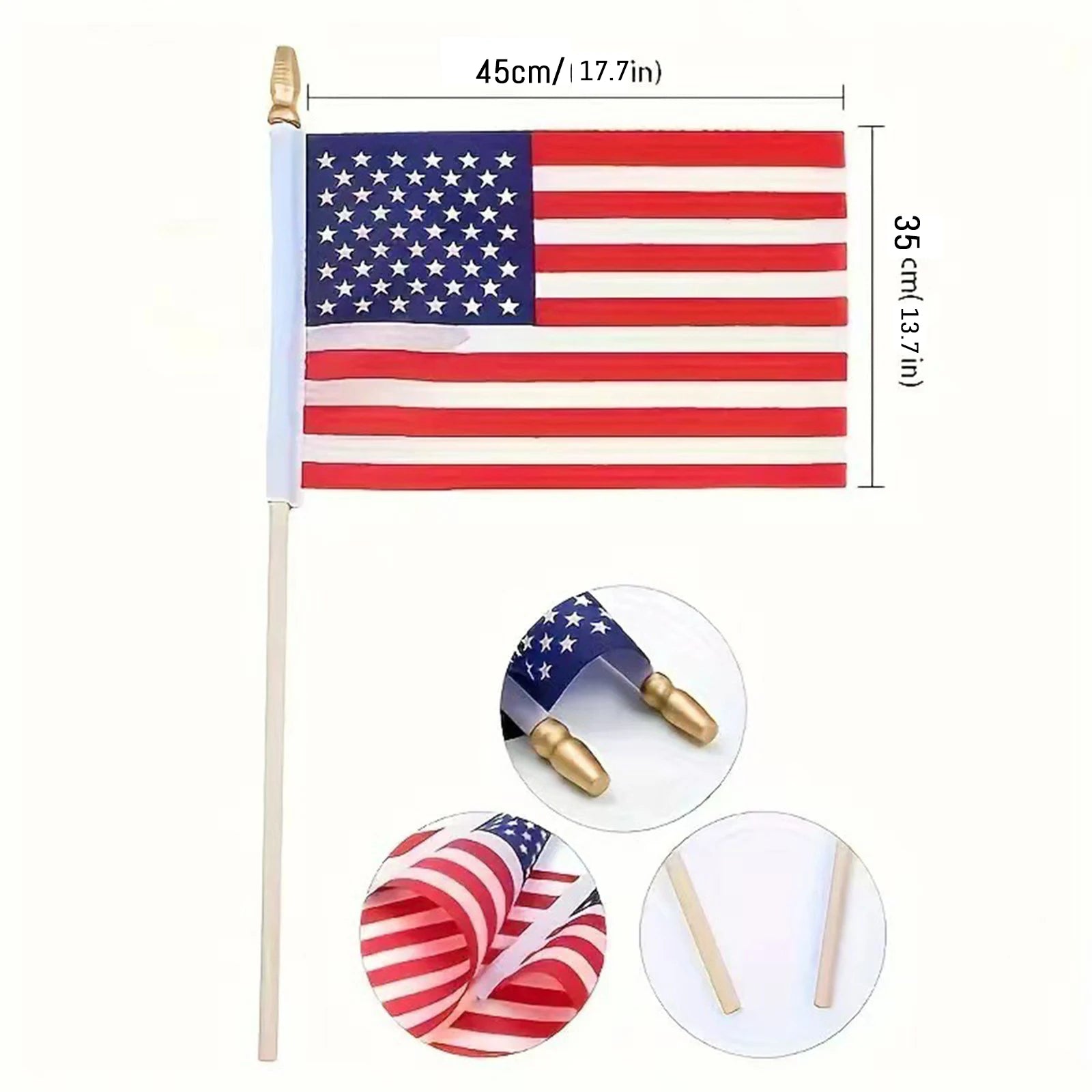 Polyester American Flag with Gold Tip Pointed Plastic Pole Small US Hand Flag for Patriotic Parades and Celebrations Qme