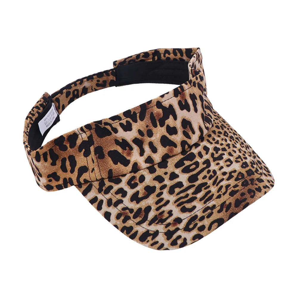 Cute Korean Style Leopard Print Sun Hat Empty Top Anti-UV Sun Protection Hat Curved Brim Peaked Cap Women Sunshade Hat Sports Qme Brown