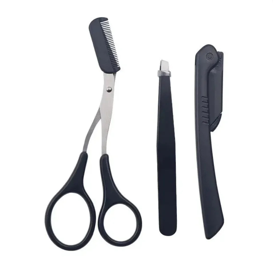 Salesthree-piece Stainless Steel Eyebrow Clip Comb Scissors Trimmer Qme 3PCs