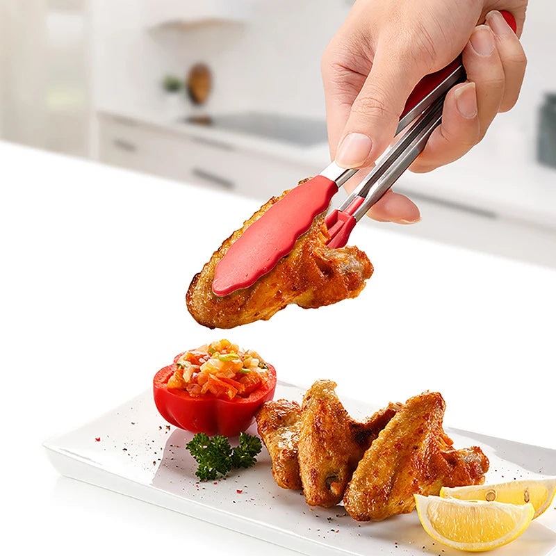 Stainless Steel Food Clip BBQ Grill Steak Non-slip Handle Bread Tong Qme