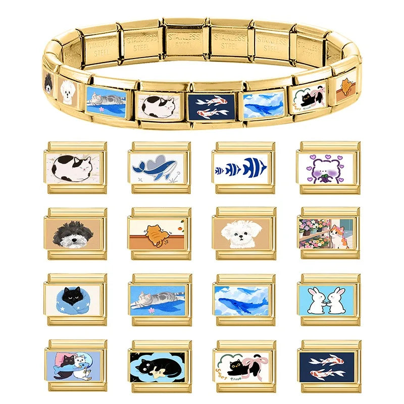 Fashion 2026 Pretty Color Sakura Mount Fuji Snow Mountain Charm Italian Link Fit 9mm Stainless Steel Bracelet Making DIY Jewelry Qme
