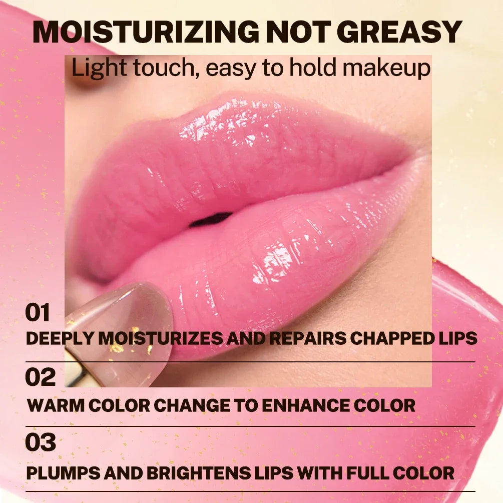 QIBEST Color Changing Lipstick Glitter Lip Blam Transparent Long Lasting Non-Sticky Moisturizing Glossy Shine Lip Stain Tinted Qme