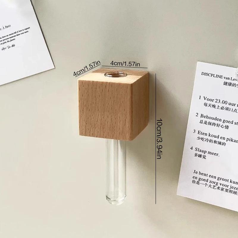 1/2pcs Wooden Magnetic Test Tube Vase Refrigerator Magnet DIY Flower Arrangement Simulation Flower Vase Home Kitchen Decoration Qme A2