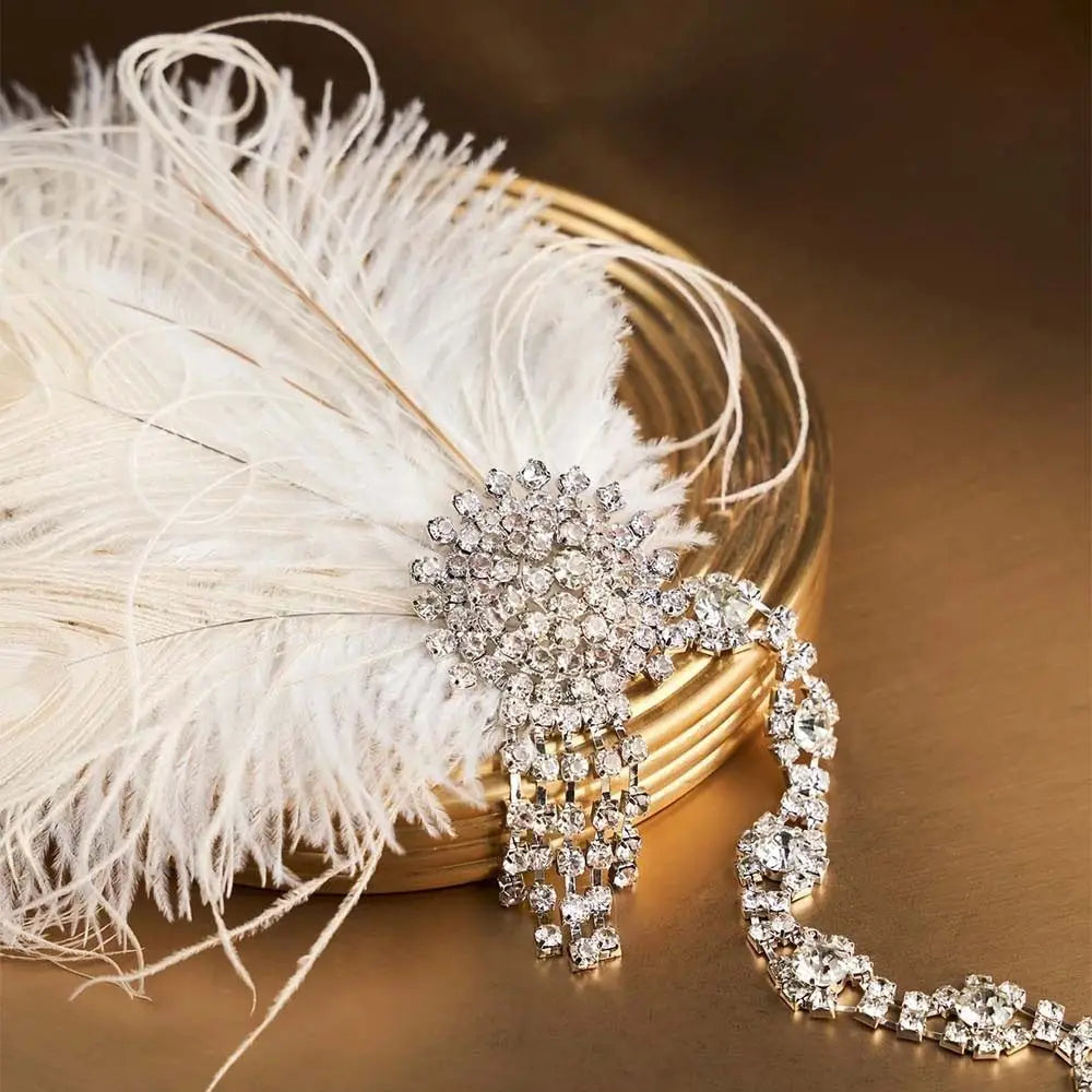Retro Vintage Feather Headband Sequin Zircon Masquerade Hair Band Tassel Makeup Party 1920s Hair Accessories Bridal Headdress Qme