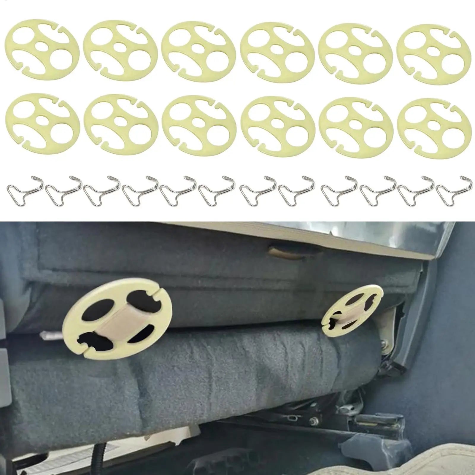 1Set Car Seat Cover Clips Car Seat Cover Plum Plate Metal Hooks 12Pcs Car Seat Covers Chucks And 12Pcs Metal Hooks Locking Clip Qme