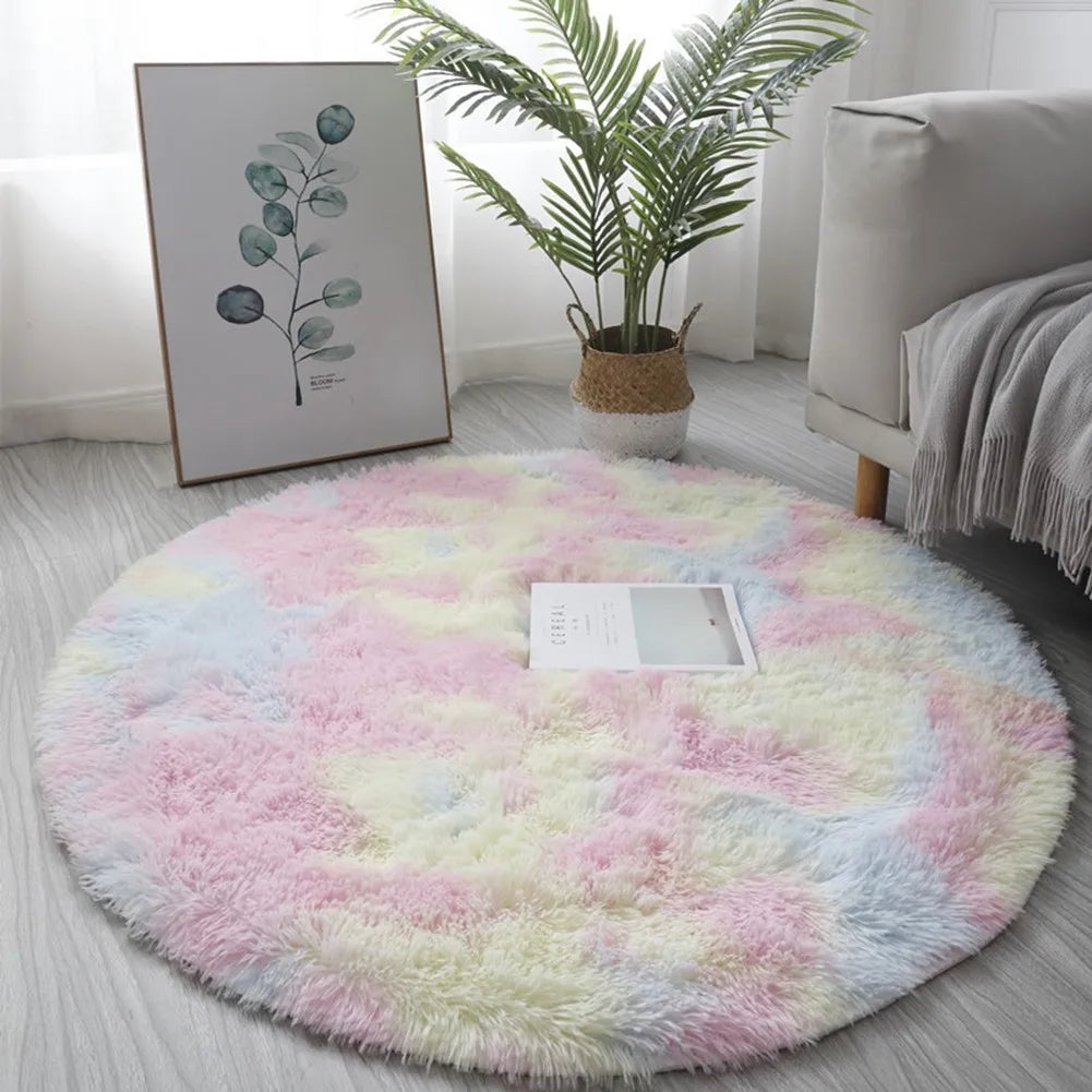 Super Soft Plush Round Rug Mat Anti-Skid Fluffy-Mat White Pink Carpets For Living Room Home Bedroom Bedroom Decoration Qme Colored 40CM