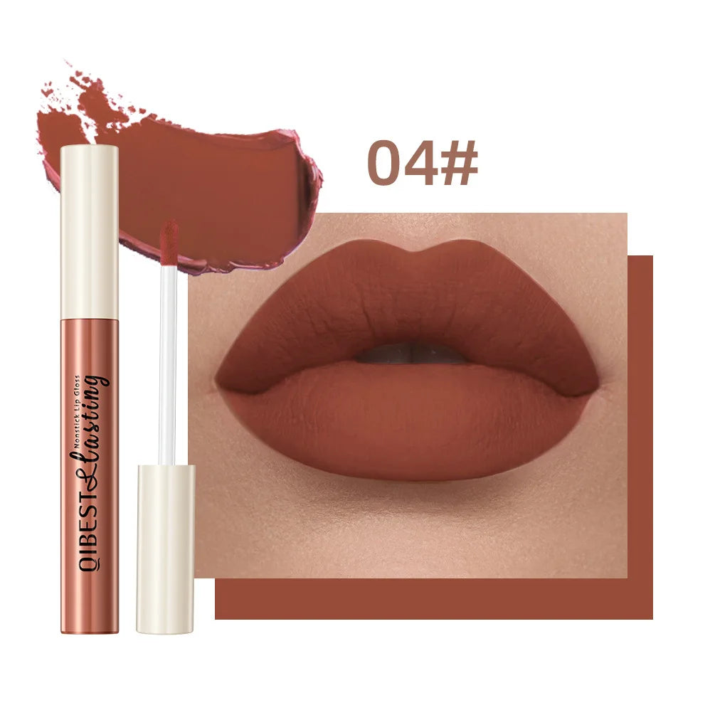 Nude Matte Lip Gloss 24 Colors Long-lasting Velvet Lipstick Waterproof Non-stick Cup Sexy Red Dark Lip Tint Makeup Cosmetic Qme 04