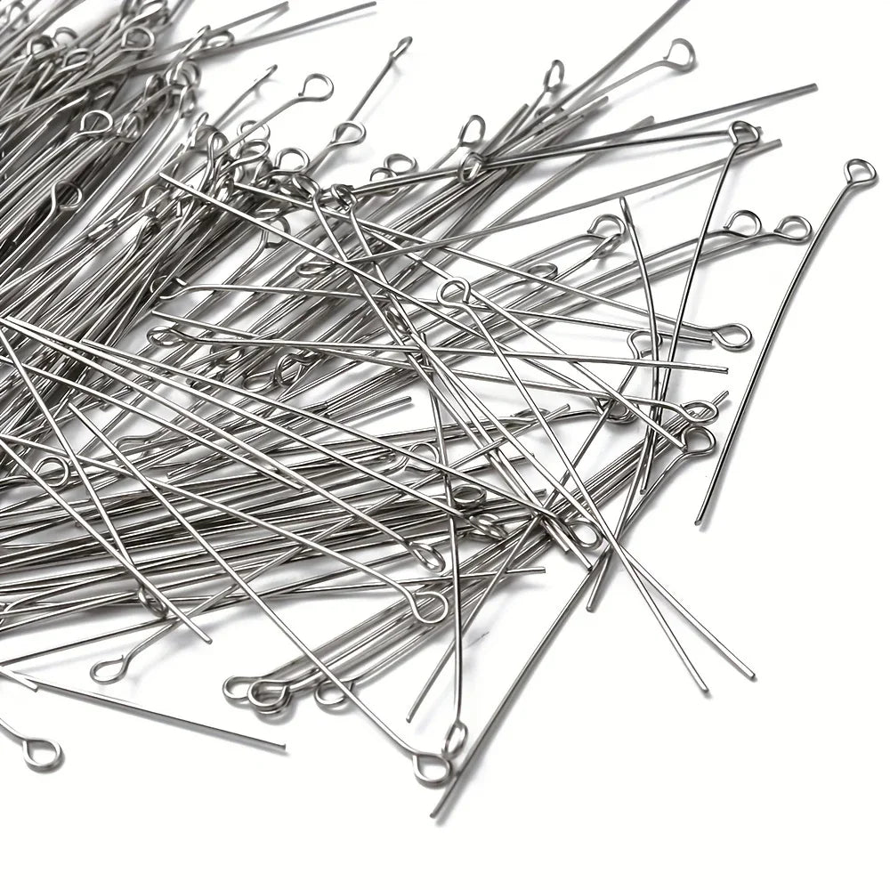 About 300pcs 1.97inch Stainless Steel Eye Pins 9 Needles Eye Head Pins Suitable For Making Jewelry Earrings Tools Qme