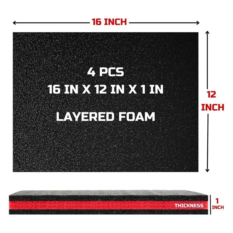 A02F-For Toolbox Hard Case Compatible Foam Inserts, 4-Pack 16X12x1 Inch, Tool Box Foam, Polyethylene Storage Sheets Qme