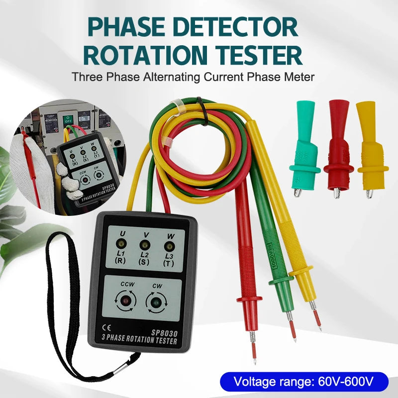 3 Phase Alternating Current Phase Meter Phase Detector Rotation Tester Phase Indicator Digital Phase-order Indicator. Qme