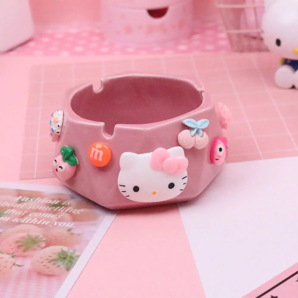 Hello Kitty Cute Cartoon Ashtray Pink Ceramic 3D Geometric Qme 2