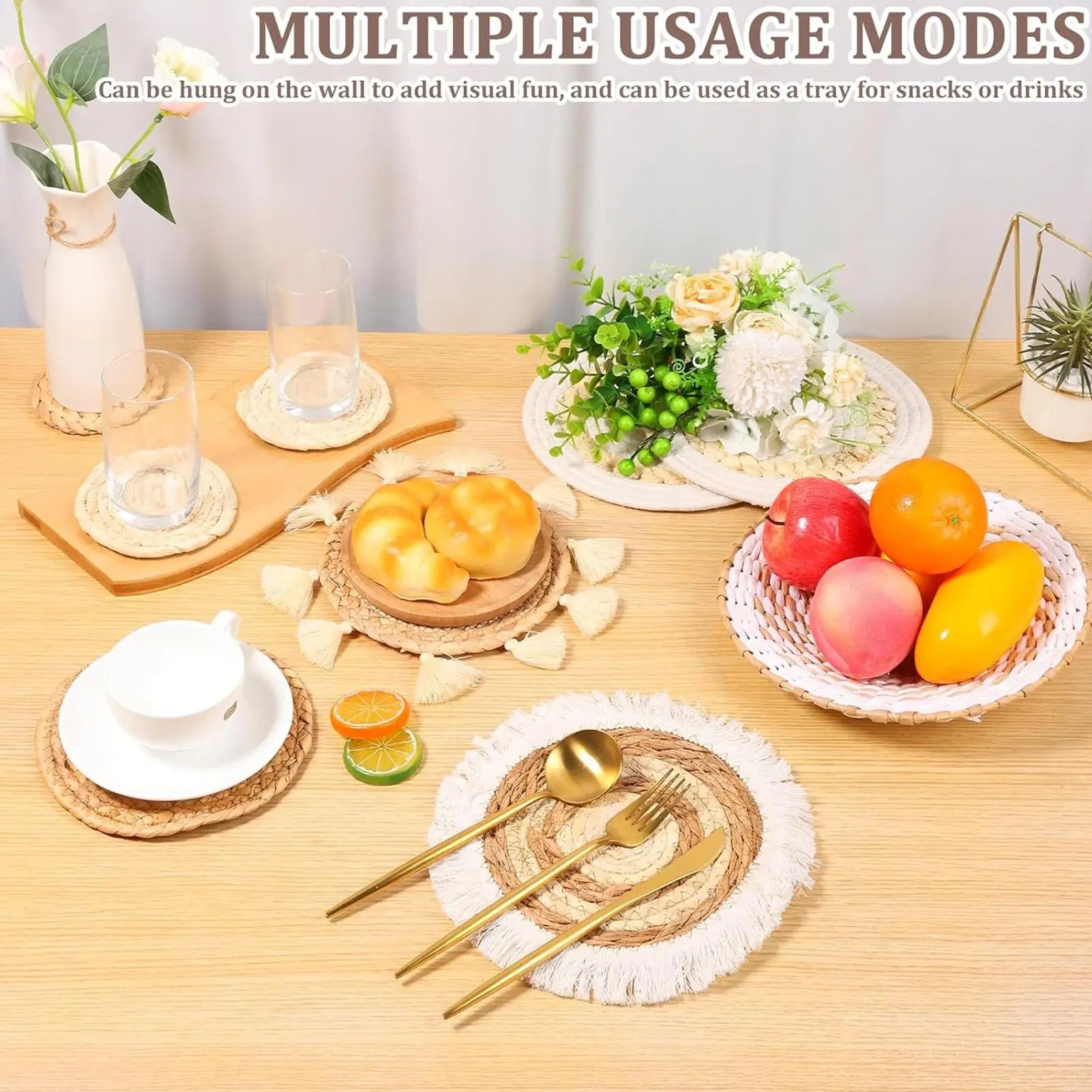 Woven Wall Decor Handwoven Boho Farmhouse Decorations 9-pieces Macrame Wall Art for Home Room Bedroom Kitchen Nursery Office Qme