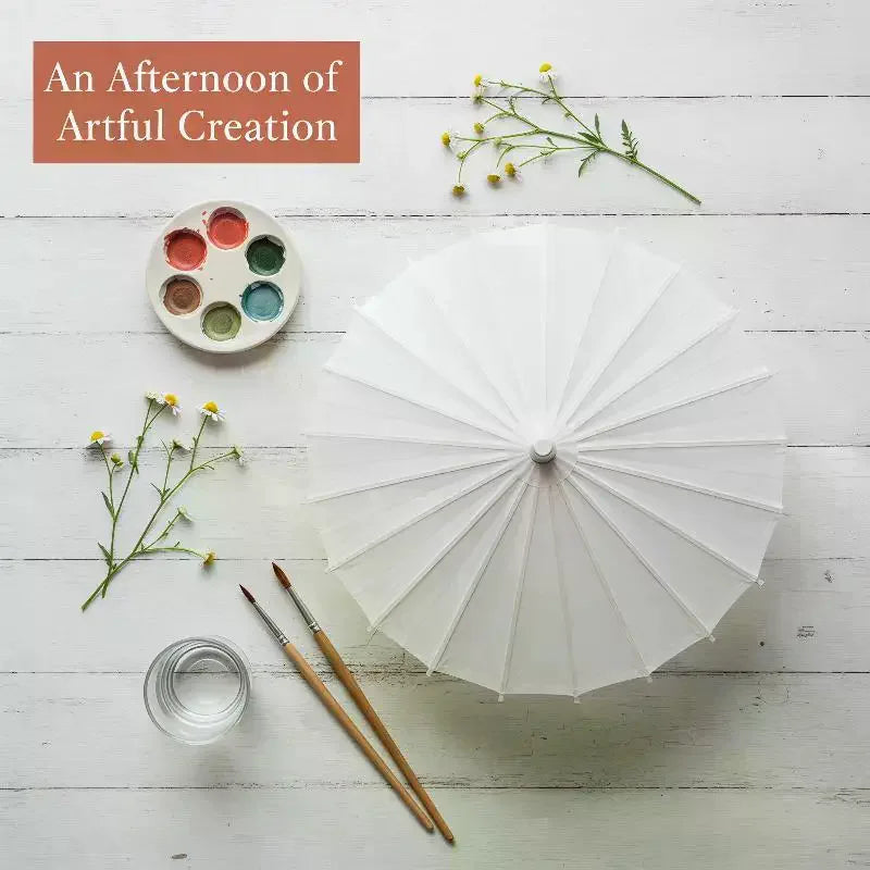 20/30/40/60/84CM Paper Umbrella Blank DIY Handmade Painting Supplies Long-handle Blank Photography Prop Qme