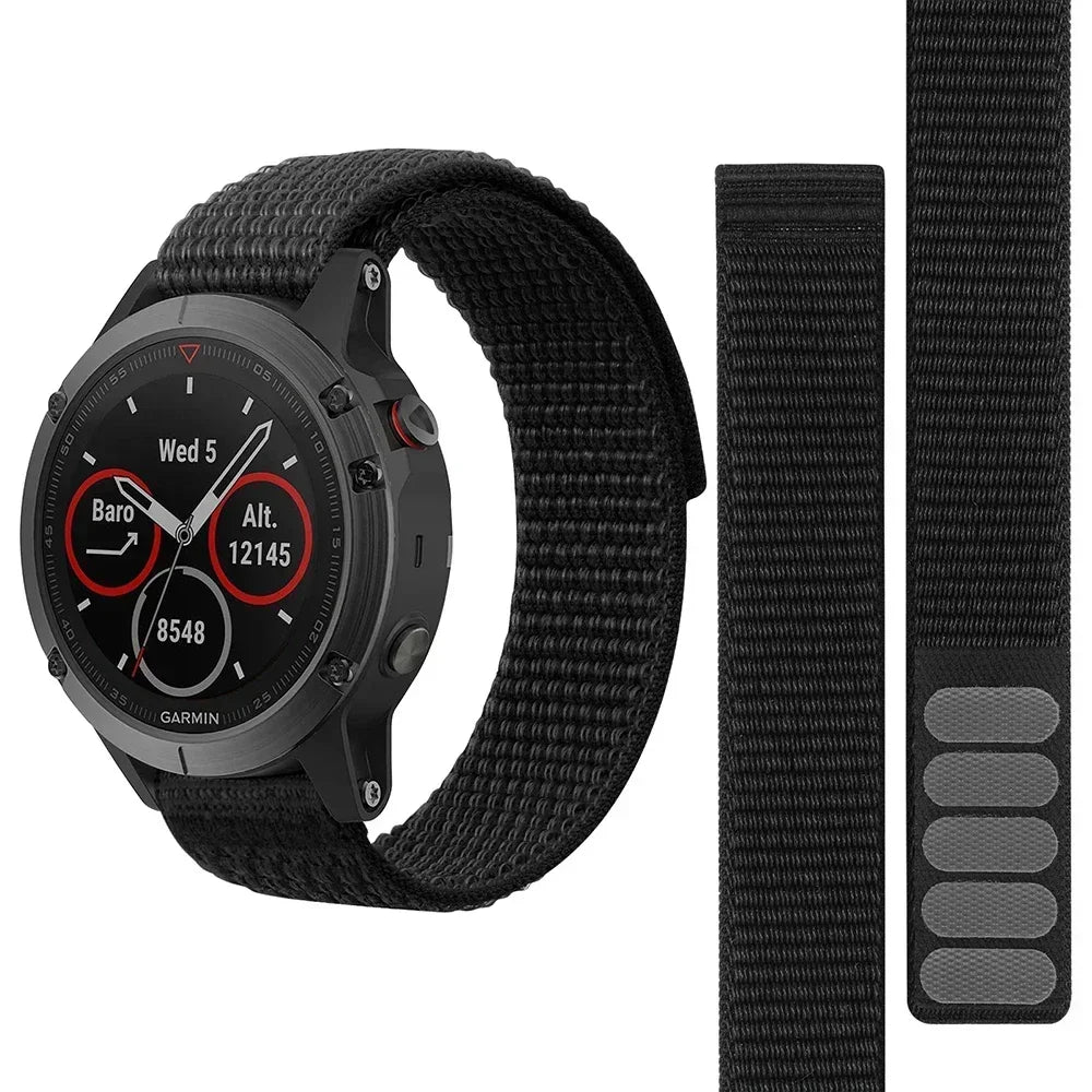 26mm 22mm Hook Loop Nylon Strap Watchband For Garmin Fenix 6X 6 Pro 5X 5 7X 7 Epix 2 Forerunner 965 955 945 935 Watch Bracelet Qme black 26mm Width