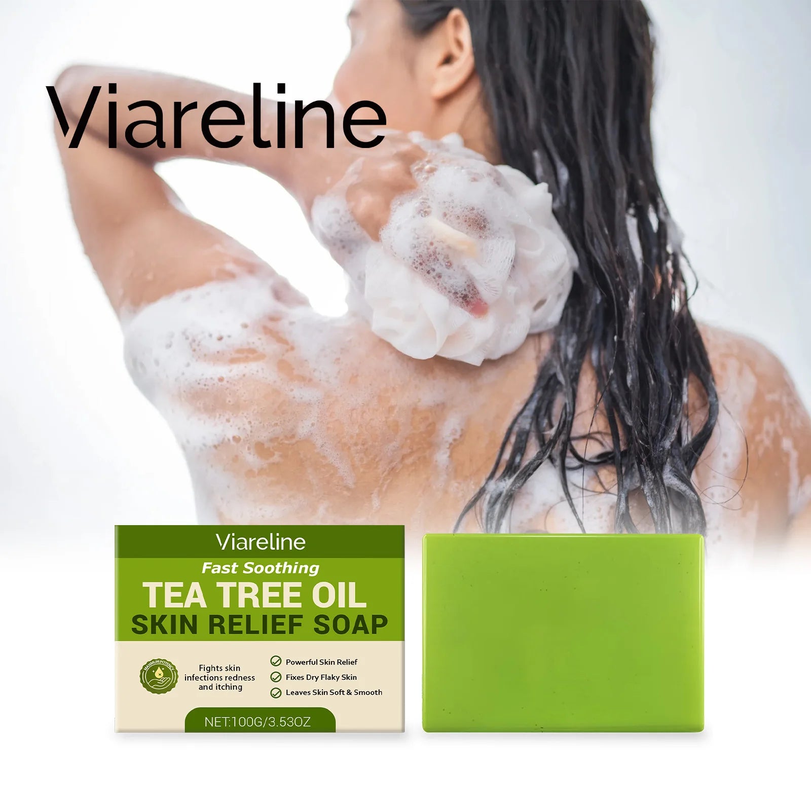 Tea Tree Oil Soap Cleaning Gentle Exfoliating Relieve Itch Moisturizing Dry Skin Smoothing Natural Bath Soap for Body and Face Qme