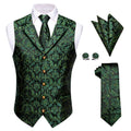 Mens Vest Green Floral Tops Tie Hanky Cufflinks Waistcoat Sleeveless Qme MJTZ9009 M