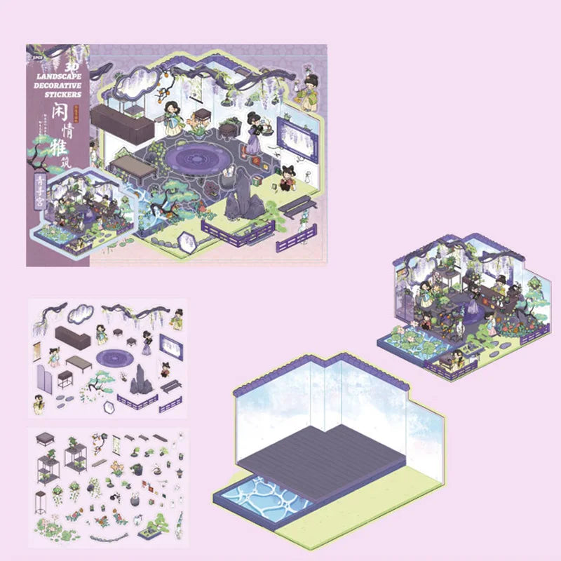 3D Landscape Stickers Chinese Style Vintage Cute Kawaii Scrapbook DIY & Handbook Decoration for Phone Case Notebook Qme 4