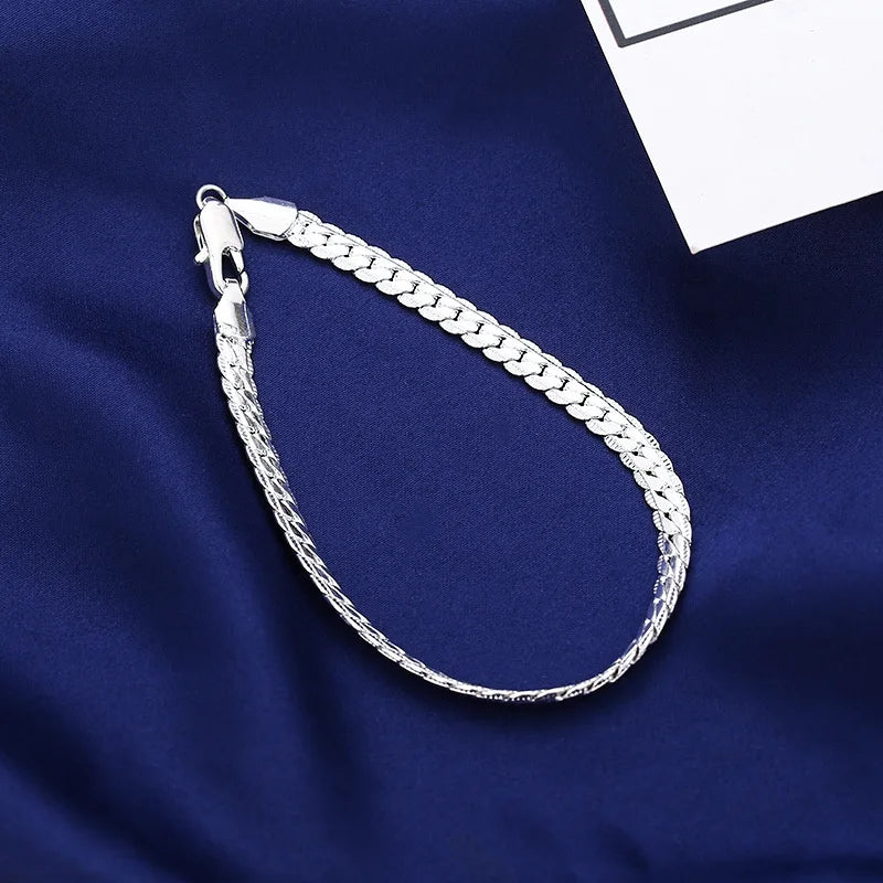 Trendy Products 925 Sterling Silver Pretty 5MM Braided Bracelet for Women Men Fashion Wedding Party Original Jewelry Qme Silver 19cm