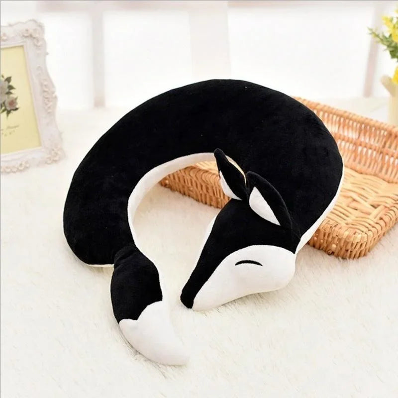 Travel Pillow U Shape Neck Pillow Cute Fox Pillow Hug Sleeping Pillows Ornamental Pillow Office Sleep Pillow 30*30*8CM Qme Black