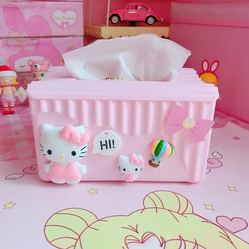 Hello Kitty Pink Creative and Cute Tissue Box Bathroom and Household Tissue Holder, Living Room Plastic Napkin Holder Qme 14