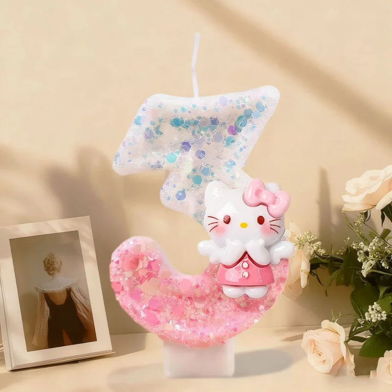 Hello Kitty Birthday Candles Cute Pink Cake Decorative Number Candles Mood Lighting Qme