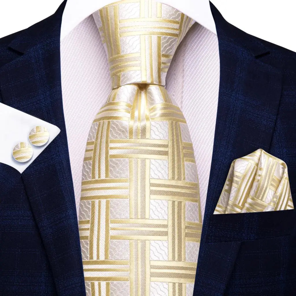 Champagne Floral Paisley Elegant Tie Men Groom Wedding Yellow Gray