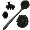 Long Handle Silicone Bath Brush Body Back Face Gentle Exfoliating Qme Black 4Pcs set