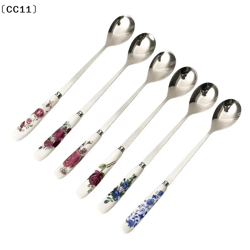 Stainless Steel Coffee Spoons Ceramic Handles Perfect Mixing Sugar Qme