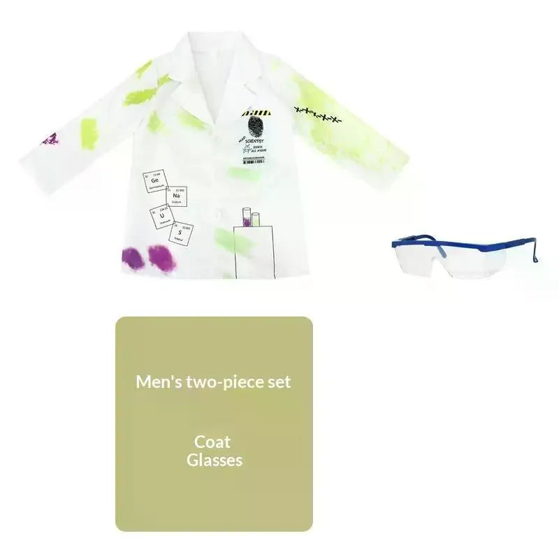 Kids Mad Scientist Costume With Printed Lab Coat & Safety Goggles, Great For Halloween Dress Up & Science Parties Qme