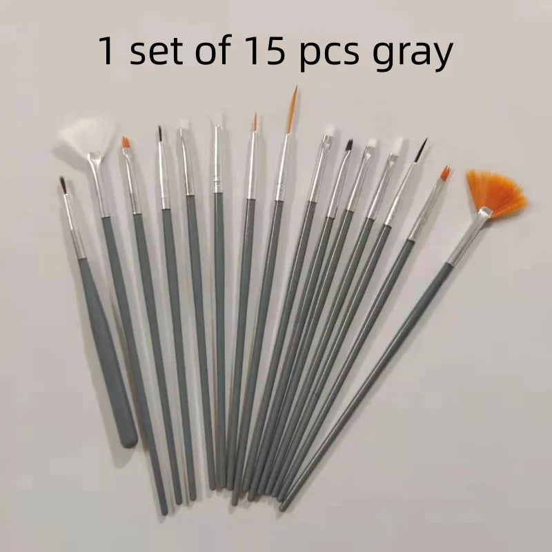 1set/15pcs color Nail Art Brush Set UV Gel Polish Pen Acrylic Nail Design Painting Tools for Nail Artistry Qme 15pcs gray