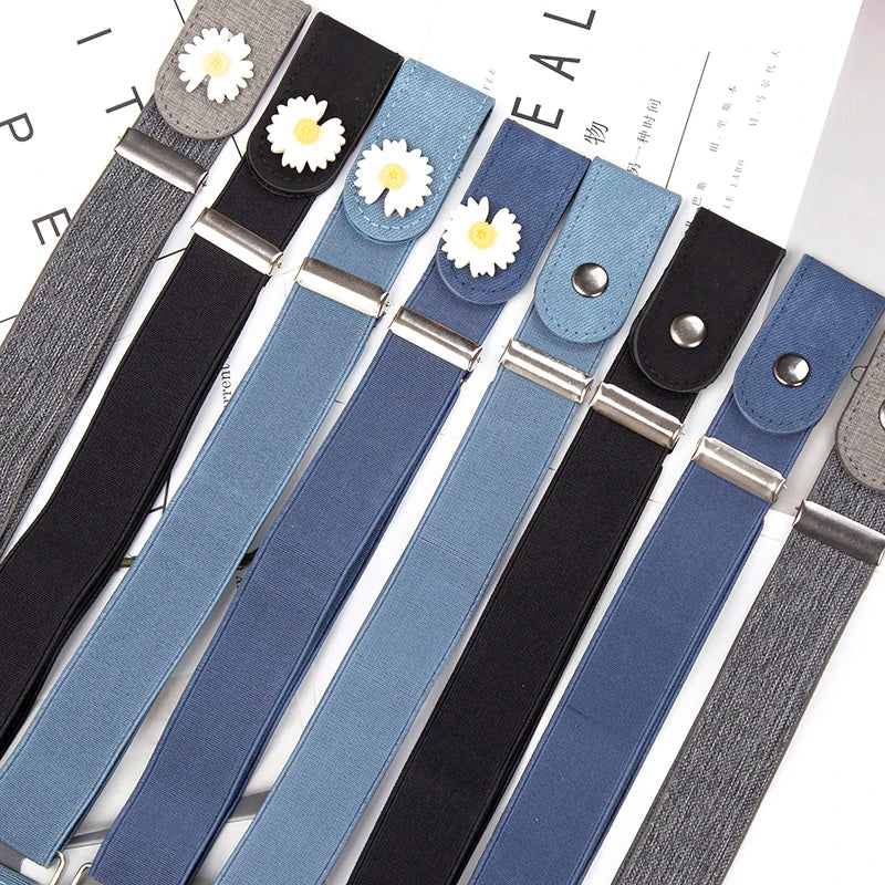 Women Girls Belt Buckle-free Elastic Invisible Jeans Without Buckle Qme