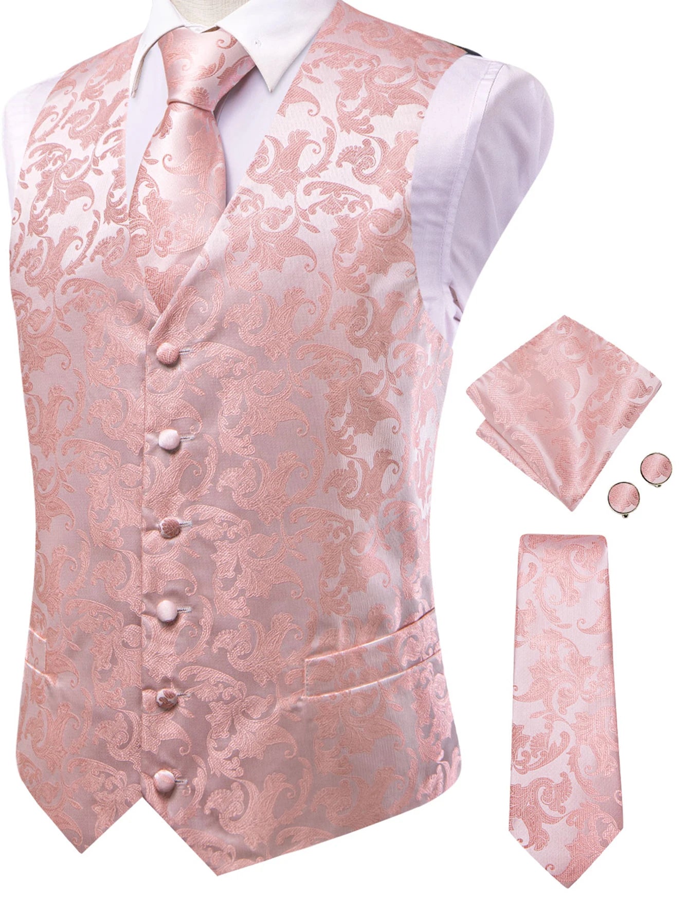 Men's Pastel Paisley Jacquard Vest Matching Tie 6 Soft Options Qme HT-MJ-0114 S