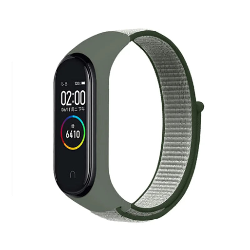 A Durable Nylon Loop Watch Strap with Freely Adjustable Velcro for Xiaomi Mi Band Fashionable Replacement Wrist Band Accessory Qme dark olive Mi8 9 10