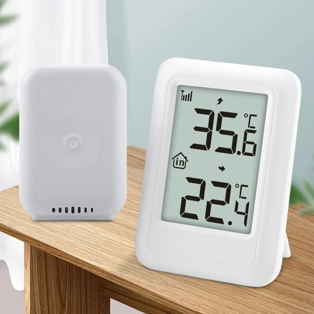 Wireless Thermometer with Hanging Hole Indoor Outdoor Thermometer with Support Frame Temperature Monitor for House Room Patio Qme