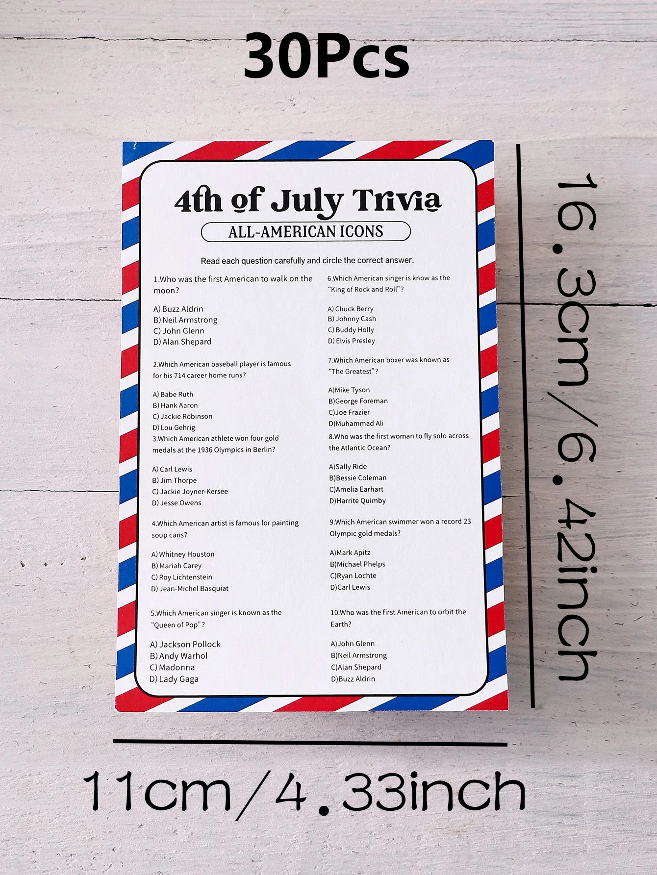 5–30 Pcs Red and Blue Striped American Independence Day Game Cards: Perfect as Independence Day Gifts or Party Favors Qme White-30Pcs