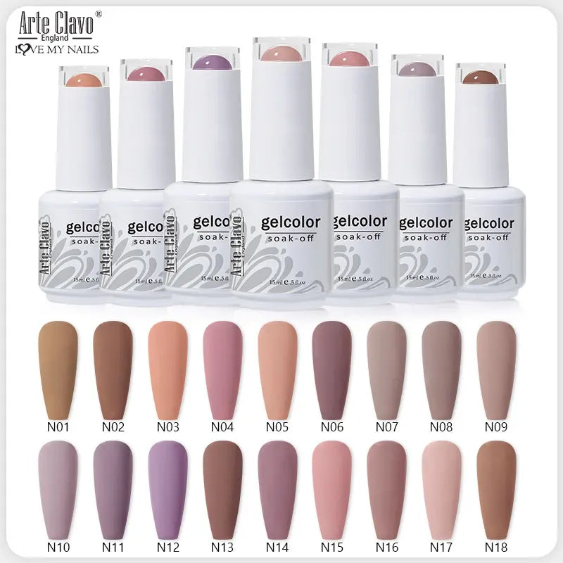 Arte Clavo15ml Gel Nail Polish Art Nude Colors Colorful Soak Off UV Qme