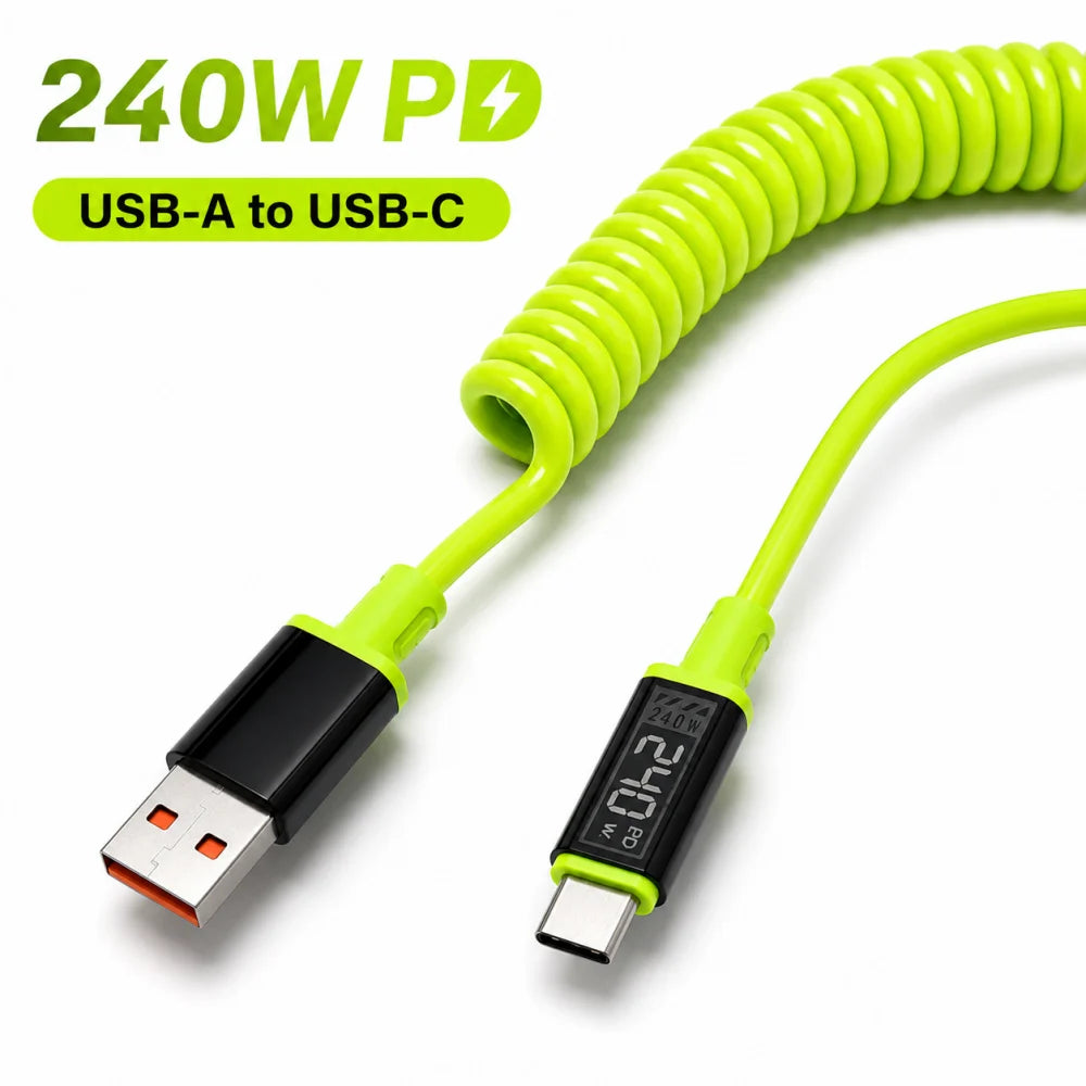 240W USB A to Type C 1M 2M Data Cord PD Fast Charging Silicone Cable Type C To C QC 3.0 Data Line for iPhone 17 Xiaomi Samsung Qme