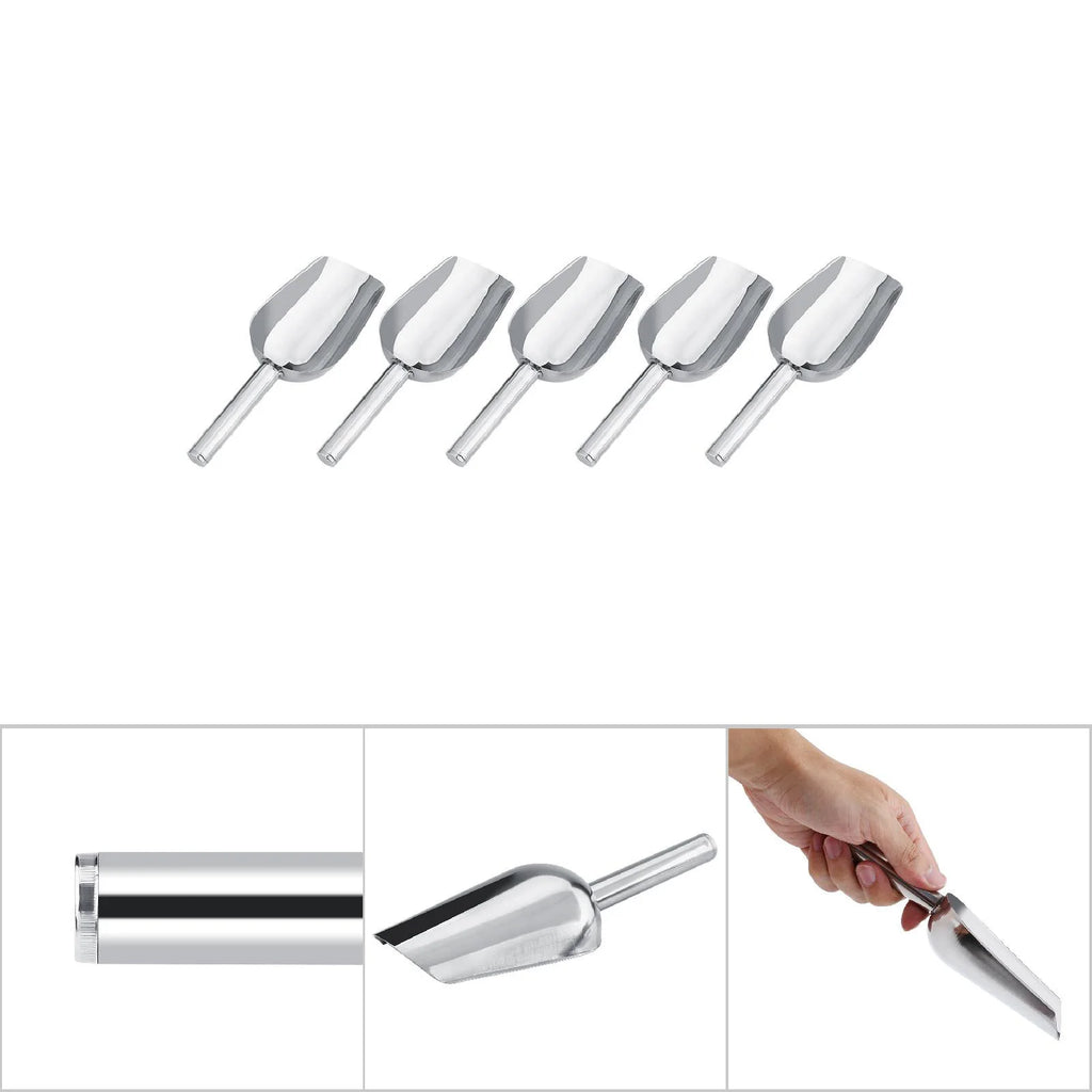 5PCS Stainless Steel Ice Scoop / Ice Tongs Set Food Serving Scoop Clip for Ice Cube Candy Flour Grain Buffet BBQ Bar Qme