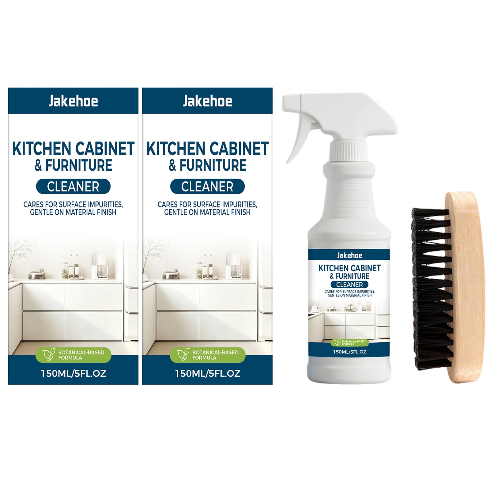 JAKEHOE Kitchen Cabinet & Furniture Cleaning Spray Remove Stubborn Oil Stains Restore Luster Easy-to-Use Gentle Surface Cleaner Qme 2 x 150ML Boxed