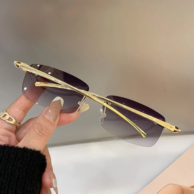 New Rectangle Vintage Rimless Square Sunglasses Classic Casual Sun Glasses UV400 Cut Edge Frameless Sunglasses Qme
