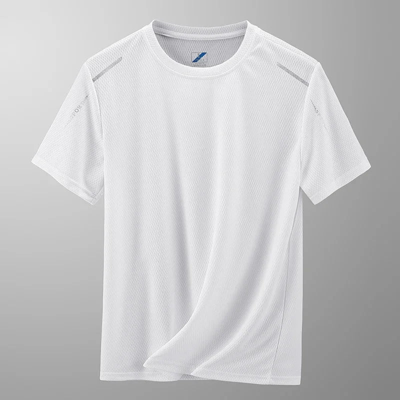 Men's Short Sleeve T-Shirt Summer Pure Color Loose High Elastic Quick Dry Sport Casual Fitness Half Sleeve Top Casual T-shirt Qme White M