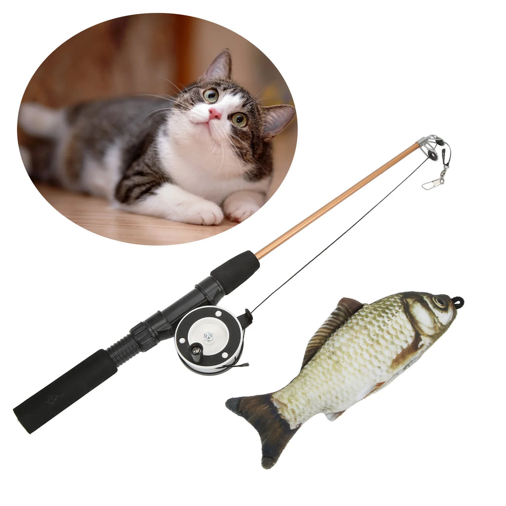 Telescopic Cat Fishing Rod Toy Funny Interactive Cat Wand Stick Flexible Teaser Feather Toy Pull Rod for Indoor Cats Play Qme