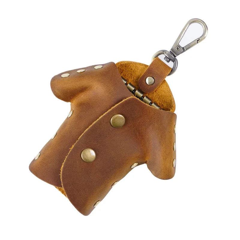 Stylish Crazy Horse Leather Key Case Compact Waist-hung Bag Perfect Qme
