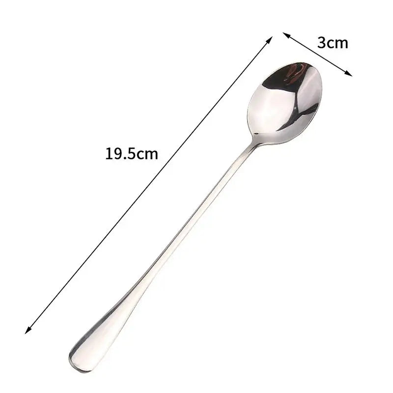 Stainless Steel Spoon Long Handle Coffee Ice Cream Stirring Meal Qme B1
